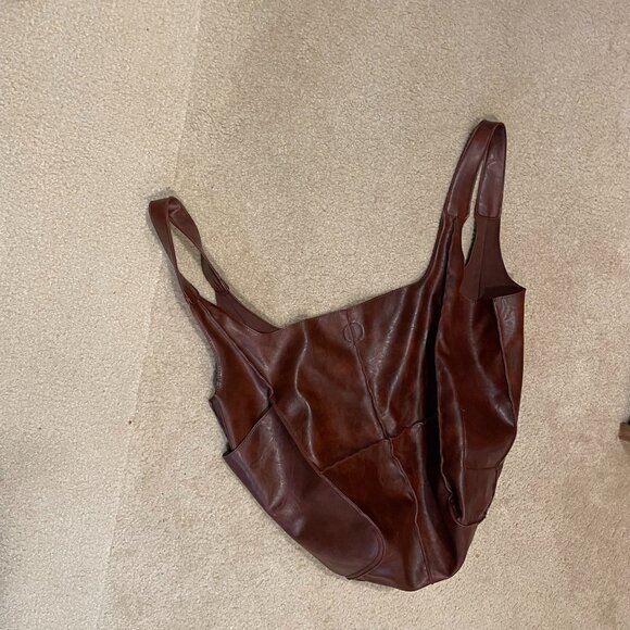 Large Leather Boho Tote Bag - Cognac - Picture 2 of 7